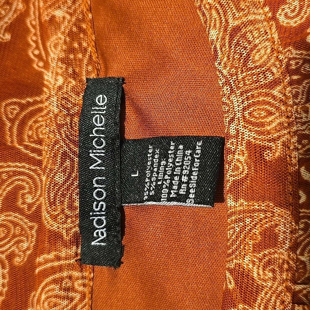 Madison Michelle Long Sleeve Rust Paisley Blouse  L - Picture 2 of 5